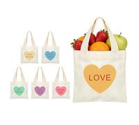 Générique Canvas Bag - 6 pezzi Heart Mini Handbags | Valentine's Day Conversation Heart Canvas Bags for Girls, Women, Wife, Girlfriend, Ideal For School, Travel, Beach, Shopping, Party