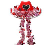 Générique Cappello da cowboy da donna, con cuore in argento, per copricapo da cowboy, cappello da cowgirl western a tesa larga | per adulti, uomini, donne, all'aperto, cosplay campeggio festival