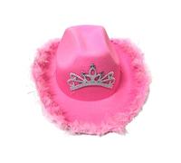 Générique Cappello Da Cowboy Rosa Con Corona Di Diadema - Accessorio Per Costume Da Festa | Cappello Occidentale Piume Paillettes Con Sottogola Per Donne Ragazze | De Cowgirl - Costume