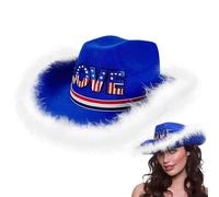 Générique Cappello da uomo | Cappello blu occidentale con feathers and Drawstring | Abbroidered Love Pattern, Costume Accessories for Masquerade, Patriotic Day, Birthday