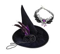 Générique Cappello Halloween | Set collana e copricapo con gemme | Cappello a punta strega Halloween | per festa in costume, carnevale, gioco di ruolo, mascherata, donne, adolescenti, ragazze