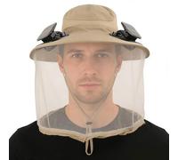 Générique Cappello solare con ventilatore, cappello da sole UPF50+ con zanzariera, a tesa larga con ventilatore solare, regalo di compleanno di viaggio, cachi.