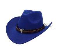 Générique Cappello stile cowboy occidentale cappello melone jazz decorazione testa mucca etnica (blu, S)