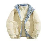 Générique Cappotto con cerniera per uomo e donna finto due pezzi piumino da uomo a quadri alla moda con tasche giacca da sci antivento cardigan a maniche lunghe casual per giorni freddi, Giallo chiaro