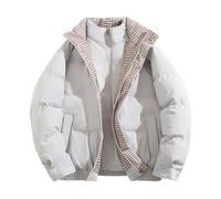 Générique Cappotto con cerniera per uomo e donna finto due pezzi piumino da uomo a quadri alla moda con tasche giacca da sci antivento cardigan a maniche lunghe casual per giorni freddi, grigio, S