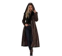 Générique Cappotto lungo da donna alla moda con stampa leopardata giacca Blazer donna con cappuccio confortevole e caldo con bottoni cardigan casual giacca vintage misteriosa per la neve, marrone, S