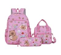 Générique Capybara Lunch Bag - Set di zaino 3 pezzi con cancelleria e borsa per libri, design animale divertente leggero in nylon leggero per ragazze | Toddler Preschool Elementary School Tra