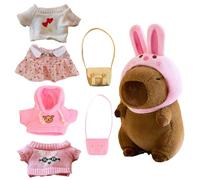 Générique Capybara Plush, Cartoon Animal Plushy, Stuffed Toy Gift, Soft PP Cotton Filling, Includes Clothes and Accessories, Hugging Play Or Display, 9 pollici Brown, Multi-Color, 1 Set