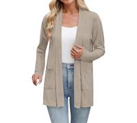 Générique Cardigan casual leggero e fluido a maniche lunghe e scollo a V con tasche gilet donna cardigan chic ed elegante ampio morbido e traspirante moda tinta unita versatile cappotto, cachi