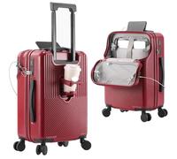 Générique Carry on Luggage 22 x 14 x 9 Airline Approved - Front Opening Design - Can Hold a 15,4 pollici Laptop, Lightweight Suitcase for Business Travel & Weekend Getaways, borgogna, 1