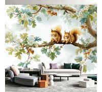Générique Carta da parati Panoramica Foresta Acquarello - Scoiattolo carino animale da parete per soggiorno, camera dei bambini, corridoio, TV, sfondo ristorante, decorazione da parete in tessuto non