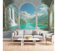 Générique Cascata Lago Colonnato Carta da parati fotografica panoramica | Classica Edifici Paesaggio Carta da Parati Non tessuta Murale, per Soggiorno Camera da Letto Sala Bambini
