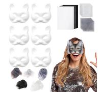 Générique Cat Face Cover Kit- Kit fai da te con gli occhi mesh, tessuto finto e pennello set | bianco Craft per Cosplay Cat Face Kit per Halloween Carnival Party Photos Equipment