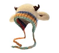 Générique Cervo Antler Winter Hat, Warm Windproof Knit Cap, Soft Acrylic Beanie with Festive Design, Comfort Stretch Fit for Women Girls Teens Children, Holiday Travel Outdoor Accessory, Crema