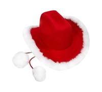 Générique Christmas Cowboy Hat - Cappello da cowboy rosso con peluche bianco Trim Western Holiday Party Accessorio per adulti bambini Family, festa Headwear per foto, Halloween, 13,39 in