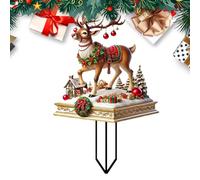 Générique Christmas Reindeer Yard Stake - 2D Acrylic Waterproof Outdoor Sign, Snow House Tree Pattern Ornament, Holiday Lawn Sculpture | Garden Pathway Home Decoration for Winter Festival Celebration