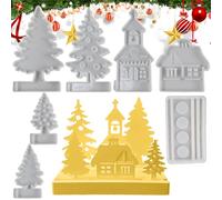 Générique Christmas Silicone Molds, Christmas Tree, House Soap, Craft Casting, Easy Release Mold for Plaster resina epossidica Ornament Aromatherapy Making, Flessibile Durevole Design, Holiday