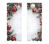 Générique Christmas Window Drape, 2 pezzi Christmas Ball Print Cover - 2D Flat Printed Drapes with Snowflake and Pine Branch Pattern - for Bedroom Living Room Indoor