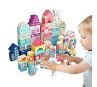 Générique City Building Blocks - Educational Wooden Stacking Blocks, Cute Children Assembly Toys, 100 Pezzi Scene Bricks Set, Portable Learning Playset | Wooden Building Block Set for Nursery