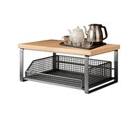 Générique Coffee Station Organizer - Wood and Metal | Microwave Oven Shelf with Adjustable Pull Out Basket | Coffee Maker Toaster Stand for Water Cup Tea Bag Snack Organization