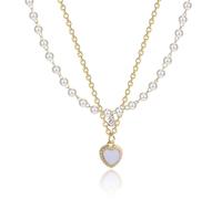 Générique Collana a castello - Catena alla moda con ciondolo a forma di cuore in perla, collana a catena sottile, per feste, girocollo, ballo di fine anno, matrimonio, spiaggia, compleanno, donne e