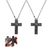 Générique Collana con ciondolo a forma di croce antica con scomparto segreto, collana con ciondolo a forma di dieci personaggi, design stampato 3D, regalo di compleanno, Natale, San Valentino, 2 PCS