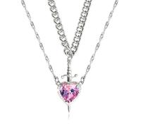 Générique Collana con cuore rosso e spada collana a forma di cuore per coppia argento in acciaio inox collana con ciondolo spada cuore a strati oro argento, voir photo, Acciaio inossidabile 304