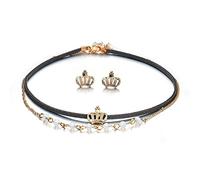 Générique Collana da donna in oro con ciondolo a forma di corona per ragazza, collana per orecchio, borchie per matrimonio, matrimonio, gioielli Set amore regalo pratico bello e affascinante