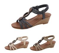 Générique Comode scarpe bohémien sandali con punta rotonda ciabatte con tacco a zeppa morbide infradito casual pantofole leggere da spiaggia scarpe da spiaggia pantofole morbide, oro, 39.5 EU