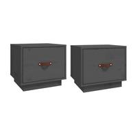 Générique Comodini 2 Pezzi Grigio 40x34x35 Cm Legno Di Pino Massiccio | Cassetto Con Manico In Similpelle, Per Riviste E Libri, Piano Robusto Per Decorazione