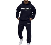 Générique Completo casual da uomo, felpa con cappuccio a maniche lunghe con tasca e pantaloni con coulisse, stampa lettere alla moda, ideale per l'uso quotidiano in autunno e in inverno., Marina, M