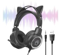 Générique Computer Headphones Wired - Cat Ear LED Headset | Stereo Sound with Volume Control, Adjustable Headband for, Music, Calls, Study, Home Or Dorm Use for Immersive Audio Experiences