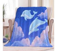 Générique Coperta plaid 100 x 130 cm delfini onnirici, nuvole e piroscafo, coperta in flanella di pile, stampata ultra morbida di alta qualità, coperta per divano a plaid per adolescenti e adulti, blu