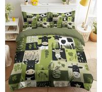 Générique Copripiumino 200 x 220 cm Casa di campagna Patchwork con 2 federe - Set da letto rustico con trifoglio piante in microfibra - con cerniera, verde