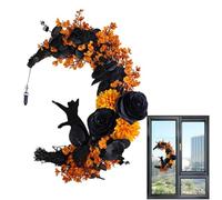 Générique Corona di Halloween con luce | Corona di Porta di Gatto di Halloween con luce | Luminoso Halloween Moon Cat Garland per la finestra di festa a Casa Parete
