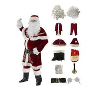 Générique Costume Babbo Natale per adulti, set di feste di Natale, cosplay, 12 pezzi, pantaloni con fascia elastica, costume di Babbo Natale universale di grandi dimensioni, e, 5X-Large