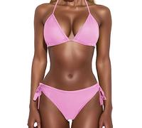 Générique Costume da bagno da donna a vita alta, da donna, rotondo, snellente, push up, con stampa a tinta unita, abbigliamento da spiaggia