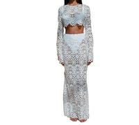Générique Costume da bagno da donna in pizzo sexy per feste da bagno Pareo Sarongs Top e Gonna Set 2 pezzi Abbigliamento casual per le donne soggiorno su un'isola tropicale, bianco, S