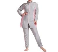 Générique Costume da bagno integrale 2026 da donna musulmana Burkini a maniche lunghe con cappuccio e pantaloni, grigio, 3XL