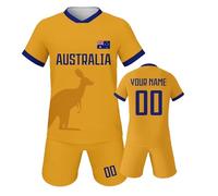 Générique Costume da calcio personalizzato Messico per Bambini Set Sportivo Manica Corta per Supportters (Gold, 8-9 anni)