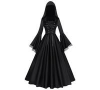 Générique Costume da di Halloween - Abito con cappuccio nero, costumi da streghe gotiche con cappuccio | Horror Holiday Dress Up | Halloween Wittch vestito Costtume abito per Haunted