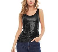 Générique Costume da donna Carnevale con paillettes paillettes carro armato top gilet alto lucido canotta per donna ragazza carnevale feste abito medievale scintillante, Le Noir, S