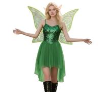 Générique Costume da Fata Campanellino da Donna con Ali Costume da Fata Campanellino della Foresta per Adulti per Halloween Festa e Costumade Abito da Ballo Verde per Ballo Mascherato, verde, L