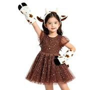 Générique Costume da mucca | Set vestito da ragazza con fascia a coda e guanti a forma di mucca, vestito in tulle per ragazze, per concerto, festa, cosplay, carnevale, ballo mascherato ed evento