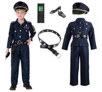 Générique Costume da poliziotto per bambini - Costume da poliziotto per ragazzi - Set uniforme da poliziotto con accessori - Camicia, pantaloni, cappello, cintura, fischietto