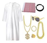 Générique Costume da sceicco per costume arabo per, vestito bianco con keffieh rosso e bianco + | Costume da adulto Cosplay, carnevale, Halloween, festa a tema, spettacolo panoramico, S