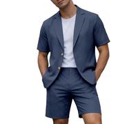 Générique Costume da uomo a 2 pezzi, con giacca a maniche corte e pantaloni corti, da uomo, leggero, sportivo, casual, per l'estate, la spiaggia, i ragazzi d'onore, il matrimonio, Blu marino, XL