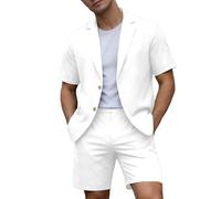 Générique Costume da uomo a 2 pezzi, con giacca a maniche corte e pantaloni corti, da uomo, leggero, sportivo, casual, per l'estate, la spiaggia, i ragazzi d'onore, il matrimonio, bianco, XL