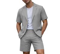 Générique Costume da uomo estivo, 2 pezzi, Blazer a maniche corte e pantaloncini elastici, vestibilità sottile, elegante, leggero, sportivo, per ufficio e uscite, spiaggia, matrimonio, ragazzi d'onore