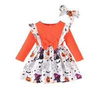 Générique Costume di Halloween da bambina | Abiti per ragazze abbigliamento per bambini abito da principessa a maniche lunghe con motivi di Halloween e fasce assortite